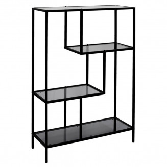 ENDIS - Etagère 4 Niveaux Verre Fumé et Métal Blanc
