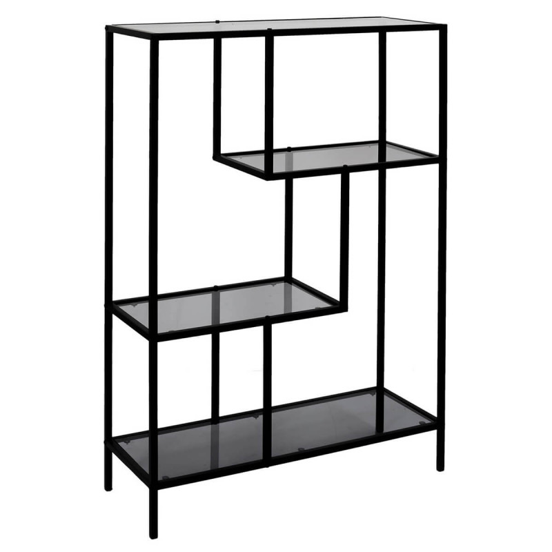 ENDIS - Etagère 4 Niveaux Verre Fumé et Métal Blanc