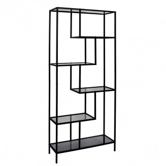 ENDIS - Etagère 6 Niveaux Verre Fumé et Métal Blanc