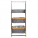 LAZEN - Meuble Etagère Pliable 3 Panières Bambou et Tissu Gris