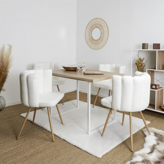 FJARD - Lot de 4 Fauteuils Blanc Tissu Bouclettes