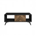 CALAX - Table Basse 1 Tiroir 2 Niches Effet Bois en Chevron et Noir