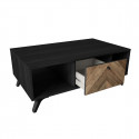 CALAX - Table Basse 1 Tiroir 2 Niches Effet Bois en Chevron et Noir