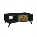 CALAX - Table Basse 1 Tiroir 2 Niches Effet Bois en Chevron et Noir