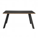 CALAX - Table de Repas 160cm Effet Bois Noir et Clair Piétement Evasé Métal Noir