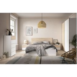 ILONA - Chambre Complète 160x200cm avec Dressing Effet Chêne Clair et Blanc Mat