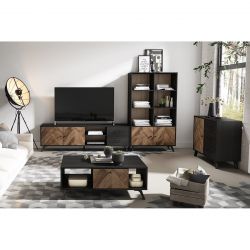CALAX - Pack Salon Complet avec Meuble TV 181cm Effet Bois en Chevron