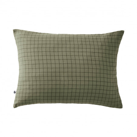OUREA MOTIF - Taie d'Oreiller 50x70cm Gaze de Coton Romarin à Petits Carreaux