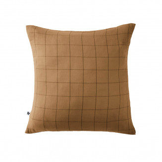 OUREA MOTIF - Taie d'Oreiller 60x60cm Gaze de Coton Camel à Grands Carreaux