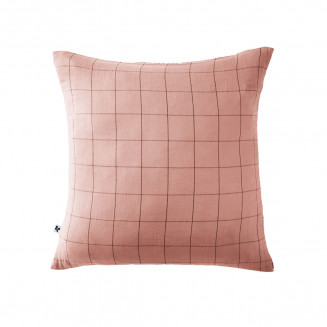 OUREA MOTIF - Taie d'Oreiller 60x60cm Gaze de Coton Rose Pêche à Grands Carreaux