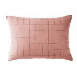 OUREA MOTIF - Taie d'Oreiller 50x70cm Gaze de Coton Rose Pêche à Grands Carreaux