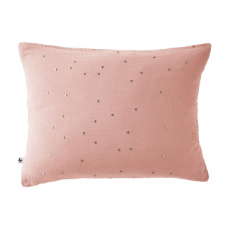 OUREA MOTIF - Taie d'Oreiller 50x70cm Gaze de Coton Rose Pêche à Pois Dorés