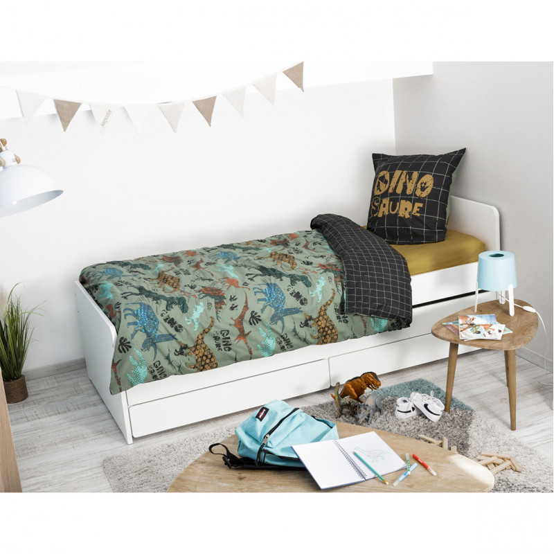 TYREX - Parure de Lit Coton Motif Dinosaures Housse de Couette 140x200cm + Taie d'Oreiller