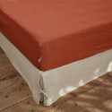 MARGAUX - Drap Housse 180x200cm Lin Lavé Coloris Paprika