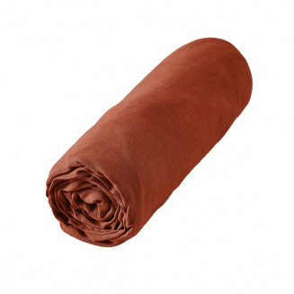 MARGAUX - Drap Housse 140x190cm Lin Lavé Coloris Paprika