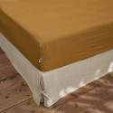 MARGAUX - Drap Housse 140x190cm Lin Lavé Coloris Caramel