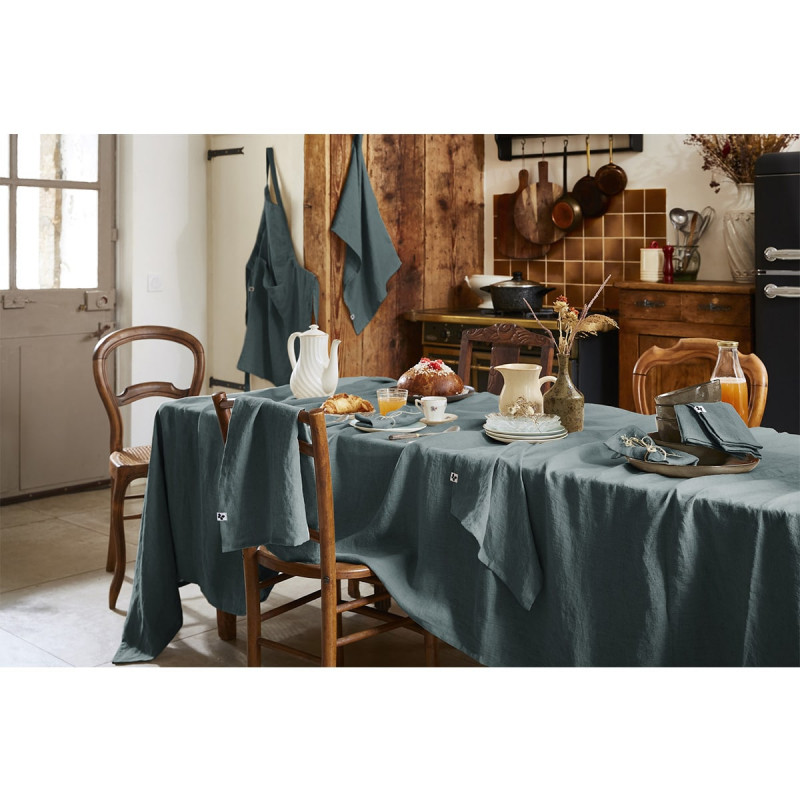 MARGAUX - Nappe Rectangulaire 170x250cm Lin Lavé Coloris Ardoise