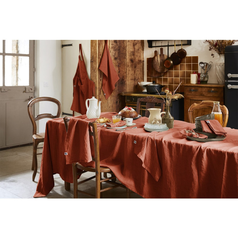 MARGAUX - Nappe Rectangulaire 170x250cm Lin Lavé Coloris Paprika