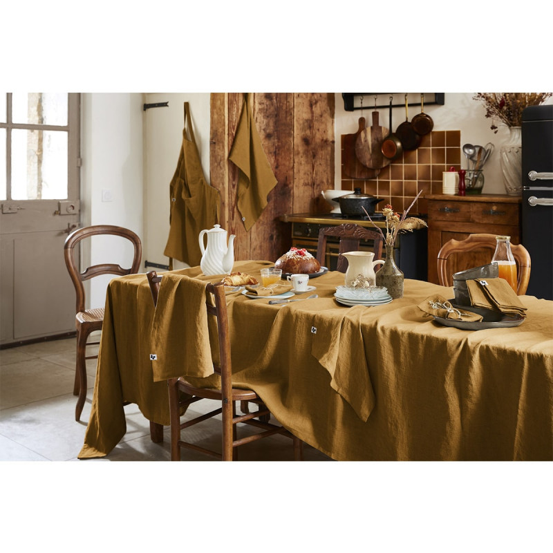 MARGAUX - Nappe Rectangulaire 170x250cm Lin Lavé Coloris Caramel