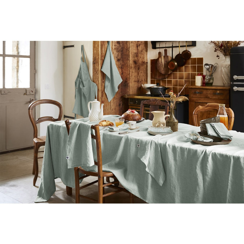 MARGAUX - Nappe Rectangulaire 170x250cm Lin Lavé Coloris Eucalyptus