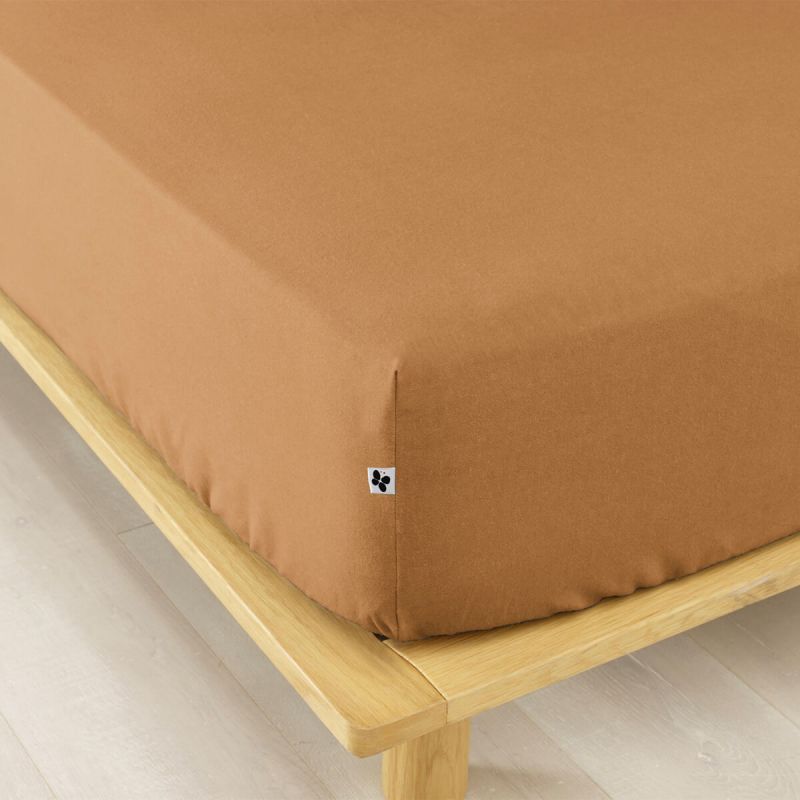 Hedda - drap housse 160x200cm flanelle de coton coloris camel ALTOBUY