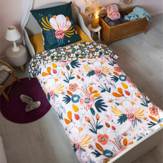 CAPUK - Parure de Lit Coton Motif Rétro Housse de Couette 140x200cm + Taie d'Oreiller