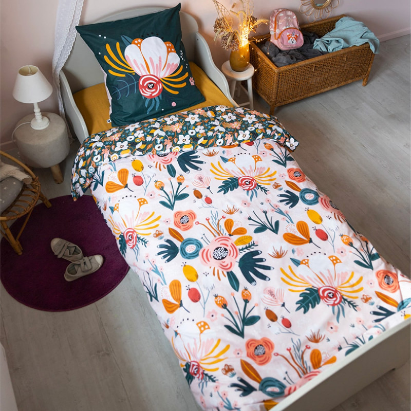 CAPUK - Parure de Lit Coton Motif Rétro Housse de Couette 140x200cm + Taie d'Oreiller