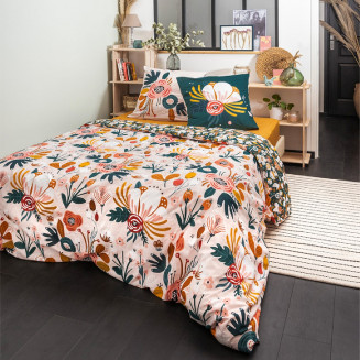 CAPUK - Parure de Lit Coton Motif Rétro Housse de Couette 240x220cm + 2 Taies d'Oreiller