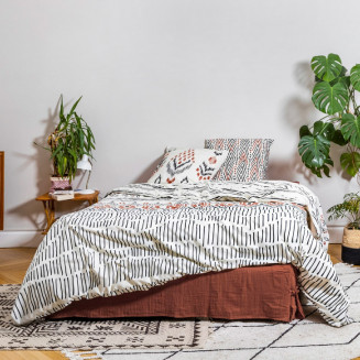 MUNDA - Parure de Lit Coton Motifs Ethniques Housse de Couette 240x220cm + 2 Taies d'Oreiller