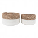 BLANCA - Lot de 2 Paniers Ronds en Coton Blanc et Fibre Naturelle