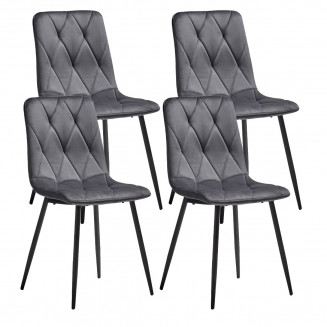 CARINE - Lot de 4 Chaises Capitonnées Grises Pieds Bois