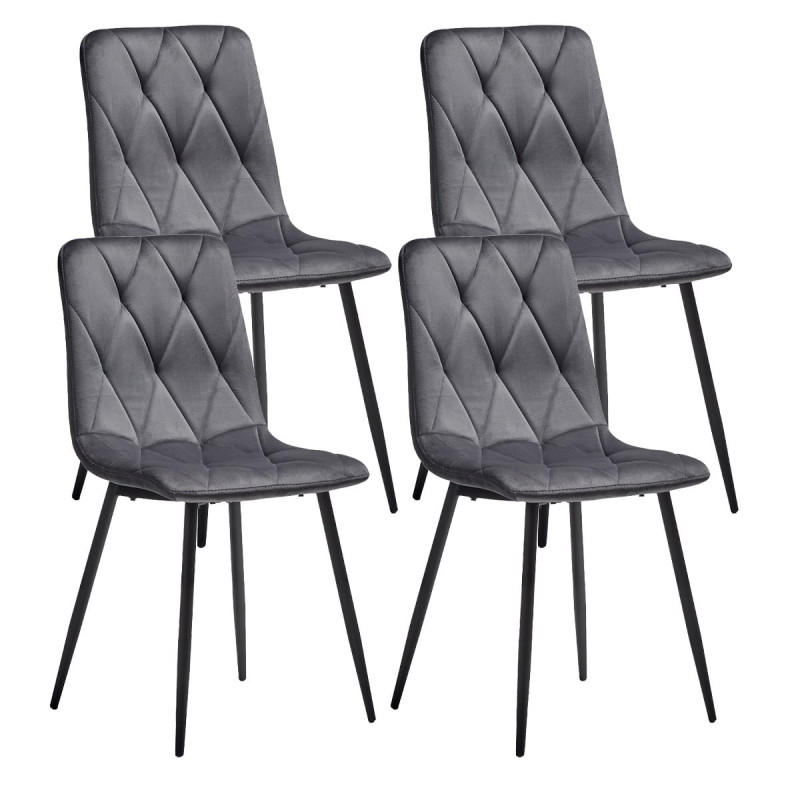 CARINE - Lot de 4 Chaises Capitonnées Grises Pieds Bois