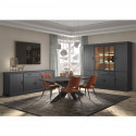 ALPHA - Table Repas Ovale 200cm Aspect Bois Noir Piètement Etoile