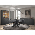 ALPHA - Table Repas Ovale 230cm Aspect Bois Noir Piètement Etoile