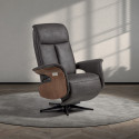 ENZO - Fauteuil Relax Electrique Cuir Gris Foncé Accoudoir Bois Imitation Noyer