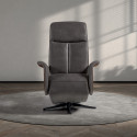 ENZO - Fauteuil Relax Electrique Cuir Gris Foncé Accoudoir Bois Imitation Noyer