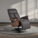 ENZO - Fauteuil Relax Electrique Cuir Gris Foncé Accoudoir Bois Imitation Noyer