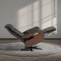 ENZO - Fauteuil Relax Electrique Cuir Gris Foncé Accoudoir Bois Imitation Noyer