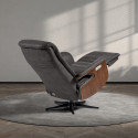 ENZO - Fauteuil Relax Electrique Cuir Gris Foncé Accoudoir Bois Imitation Noyer