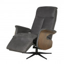 ENZO - Fauteuil Relax Electrique Cuir Gris Foncé Accoudoir Bois Imitation Noyer