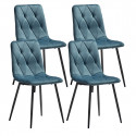CARINE - Lot de 4 Chaises Capitonnées Bleues Pieds Bois