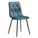 CARINE - Lot de 4 Chaises Capitonnées Bleues Pieds Bois