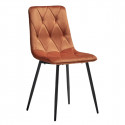 CARINE - Lot de 4 Chaises Capitonnées Orange Pieds Bois