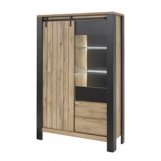 CLODIUS - Argentier 2 Portes 2 Tiroirs Métal et Aspect Bois avec Leds