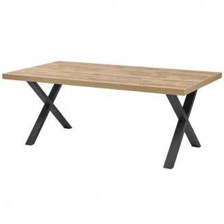 CLODIUS - Table 200cm Aspect Bois Piètement X Métal Noir