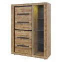 ANTONIN - Argentier 2 Portes et1 Vitrines Aspect Bois et Noir avec Eclairage Leds