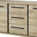 MARCO - Ensemble Buffet 3 Portes et Table 170 cm Aspect Bois Piètement X Métal Noir