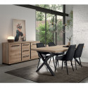 MARCO - Ensemble Buffet 2 Portes et Table 230 cm Aspect Bois Piètement X Métal Noir