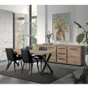 MARCO - Ensemble Buffet 3 Portes et Table 230 cm Aspect Bois Piètement X Métal Noir