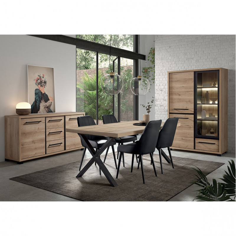 MARCO - Ensemble Complet Buffet 2 Portes et Table 170 cm Aspect Bois